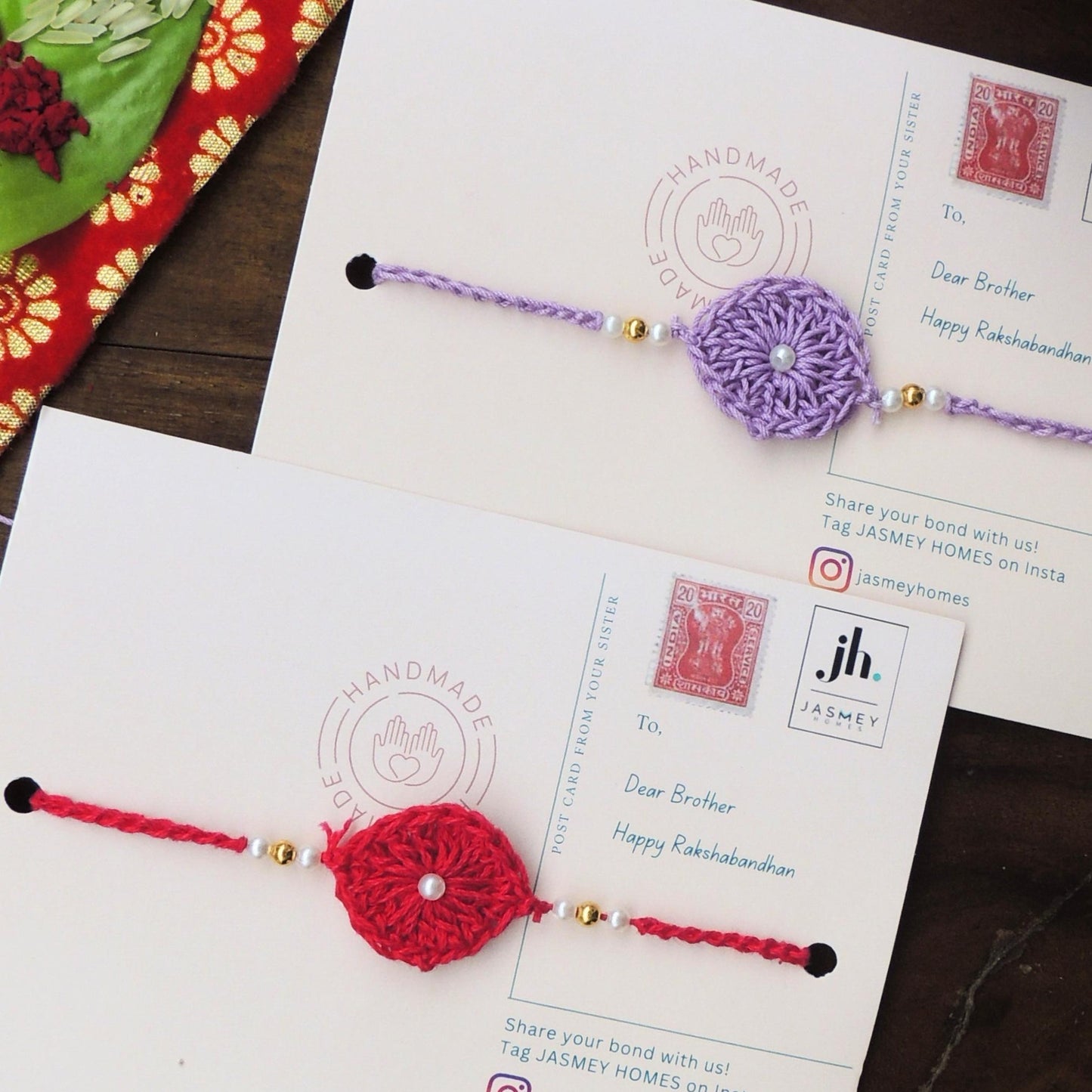 Set of 2 ASHOKA Rakhi for Brother with Post Card - jasmeyhomes