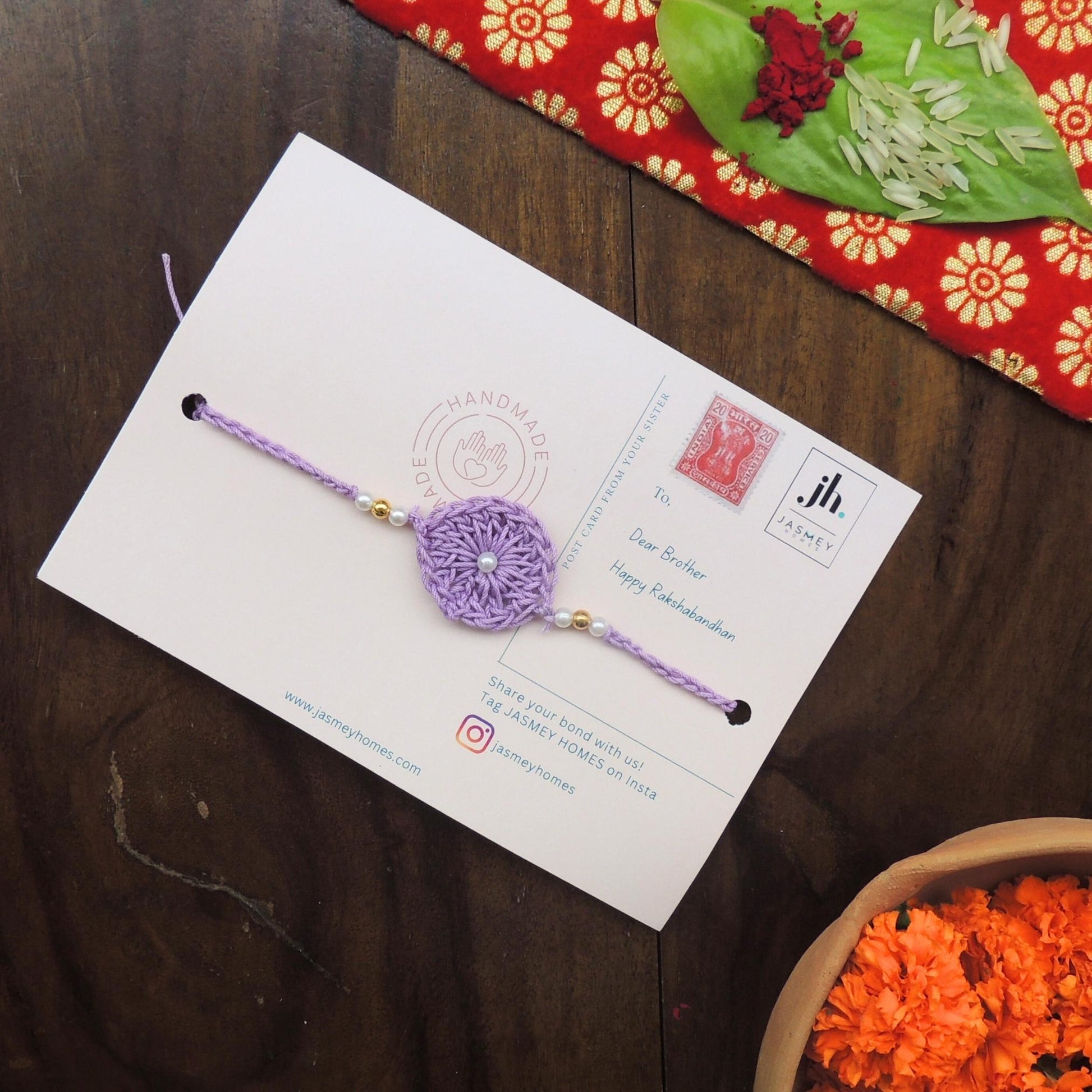 Set of 2 ASHOKA Rakhi for Brother with Post Card - jasmeyhomes