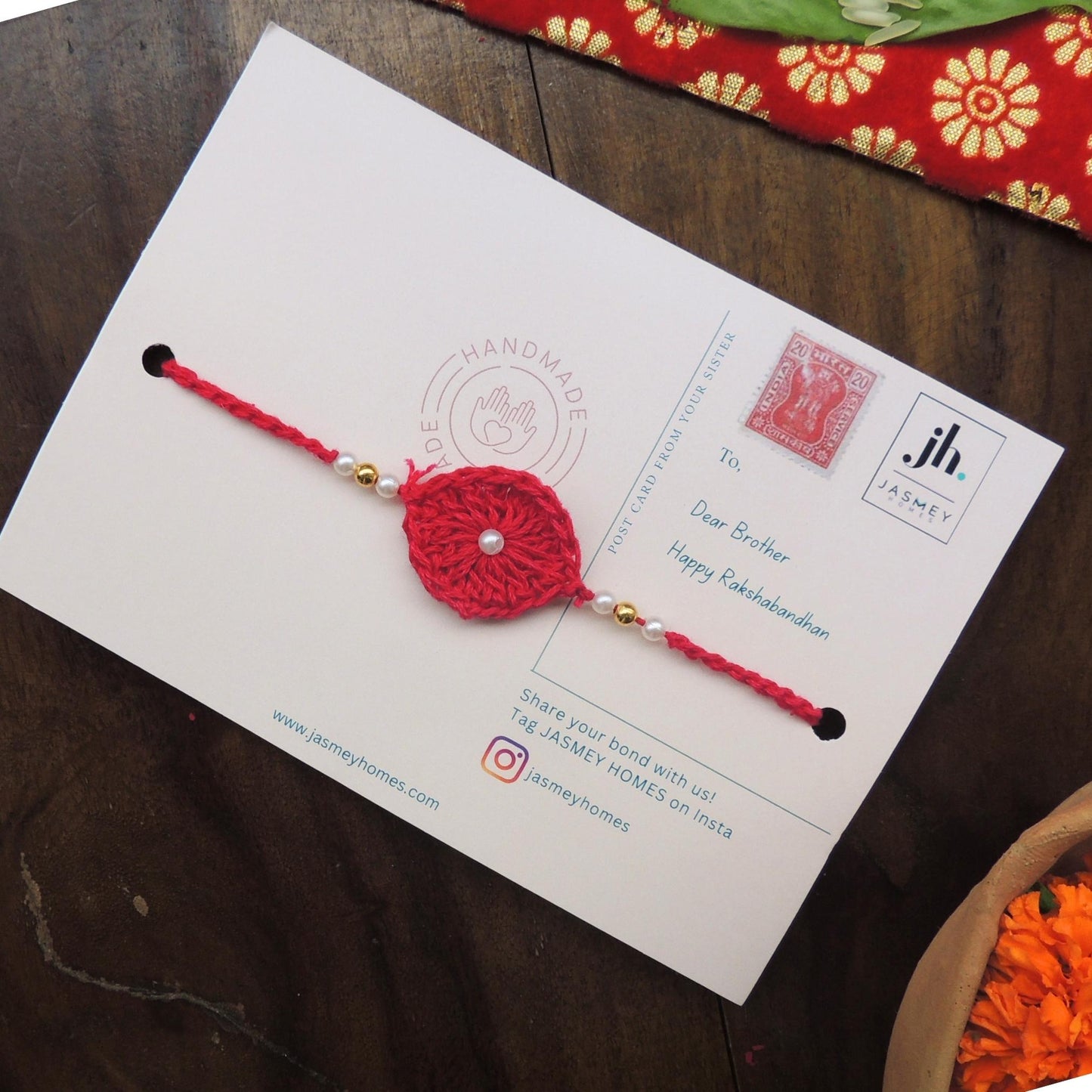 Set of 2 ASHOKA Rakhi for Brother with Post Card - jasmeyhomes