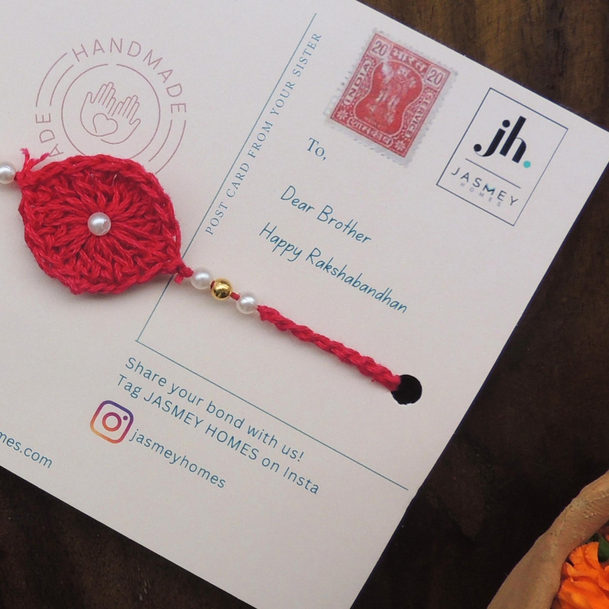 Set of 2 ASHOKA Rakhi for Brother with Post Card - jasmeyhomes