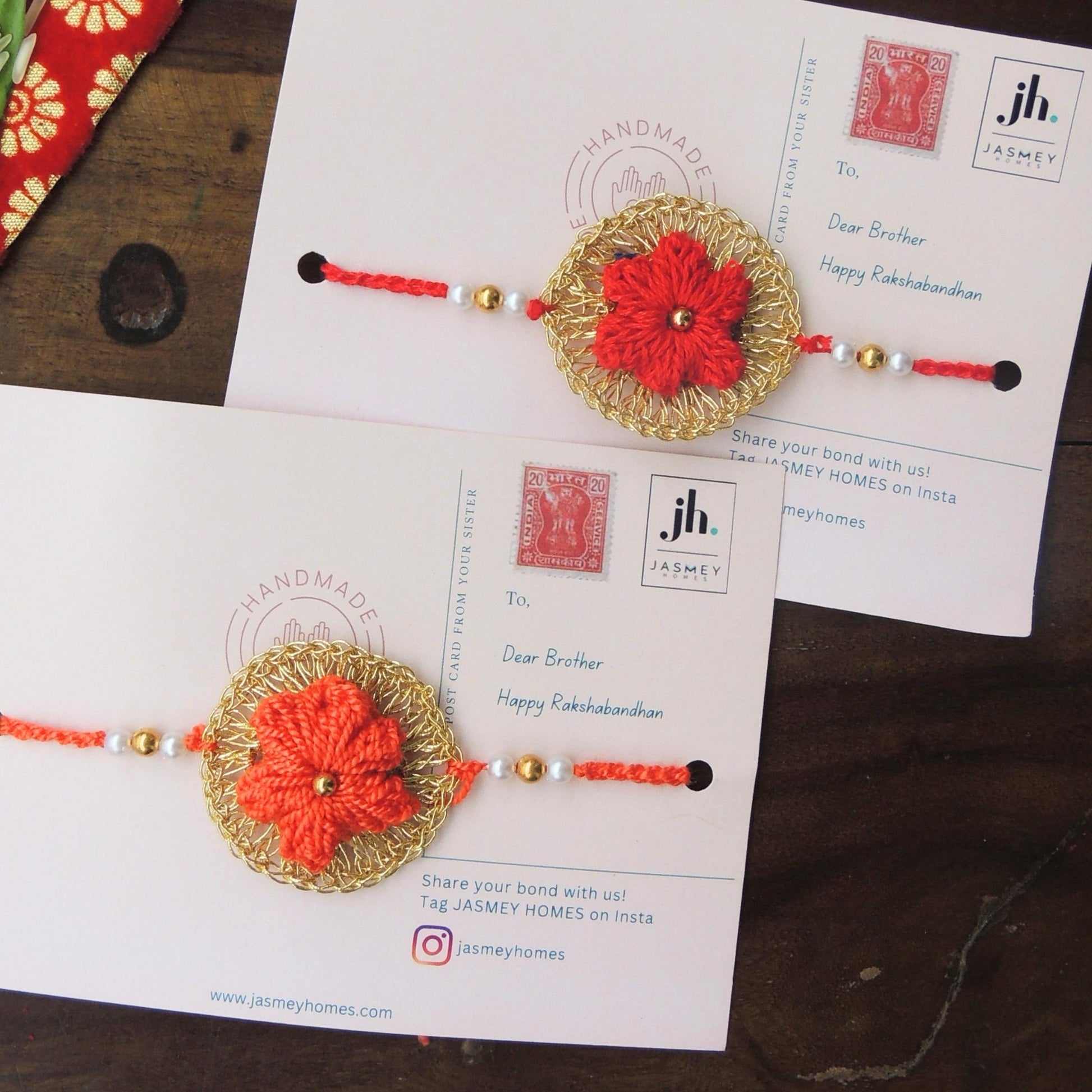 Set of 2 CHAKRA Rakhi for Brother with Post Card - jasmeyhomes