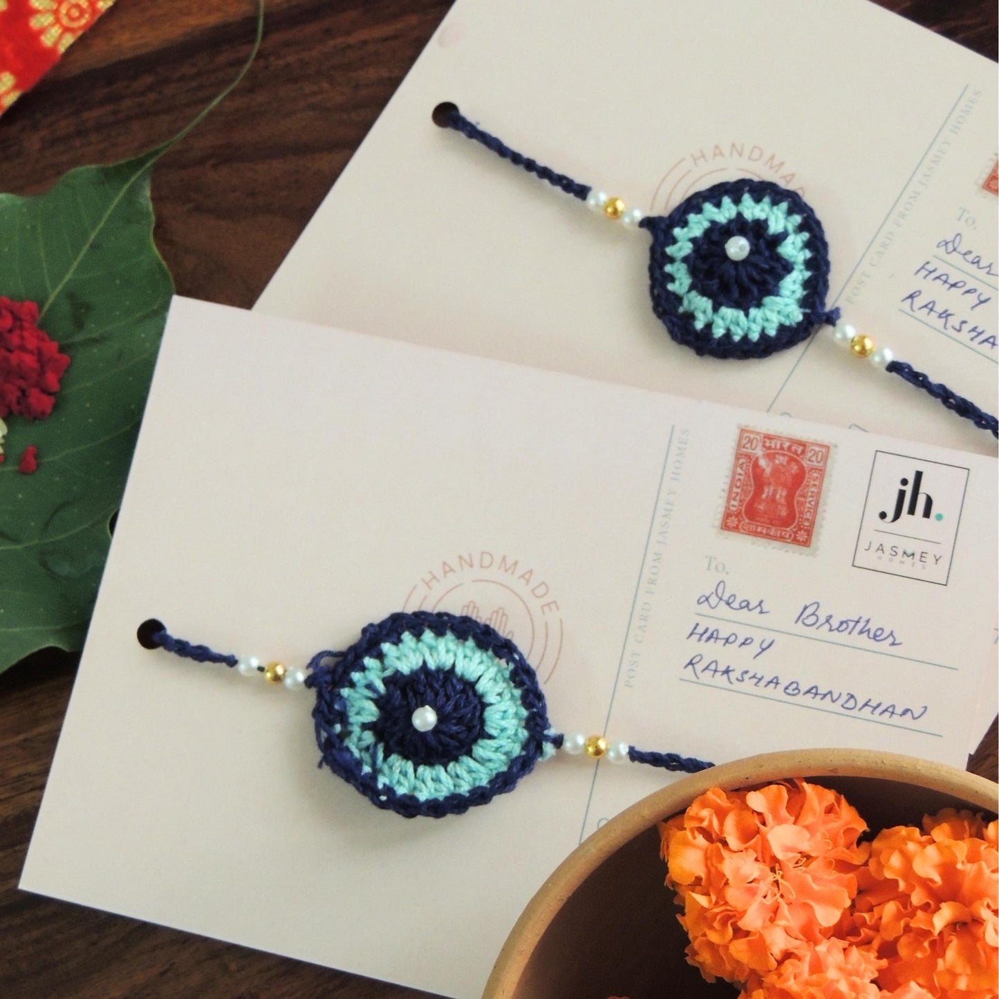 Set of 2 EVIL EYE Rakhi for Brother with Post Card - jasmeyhomes