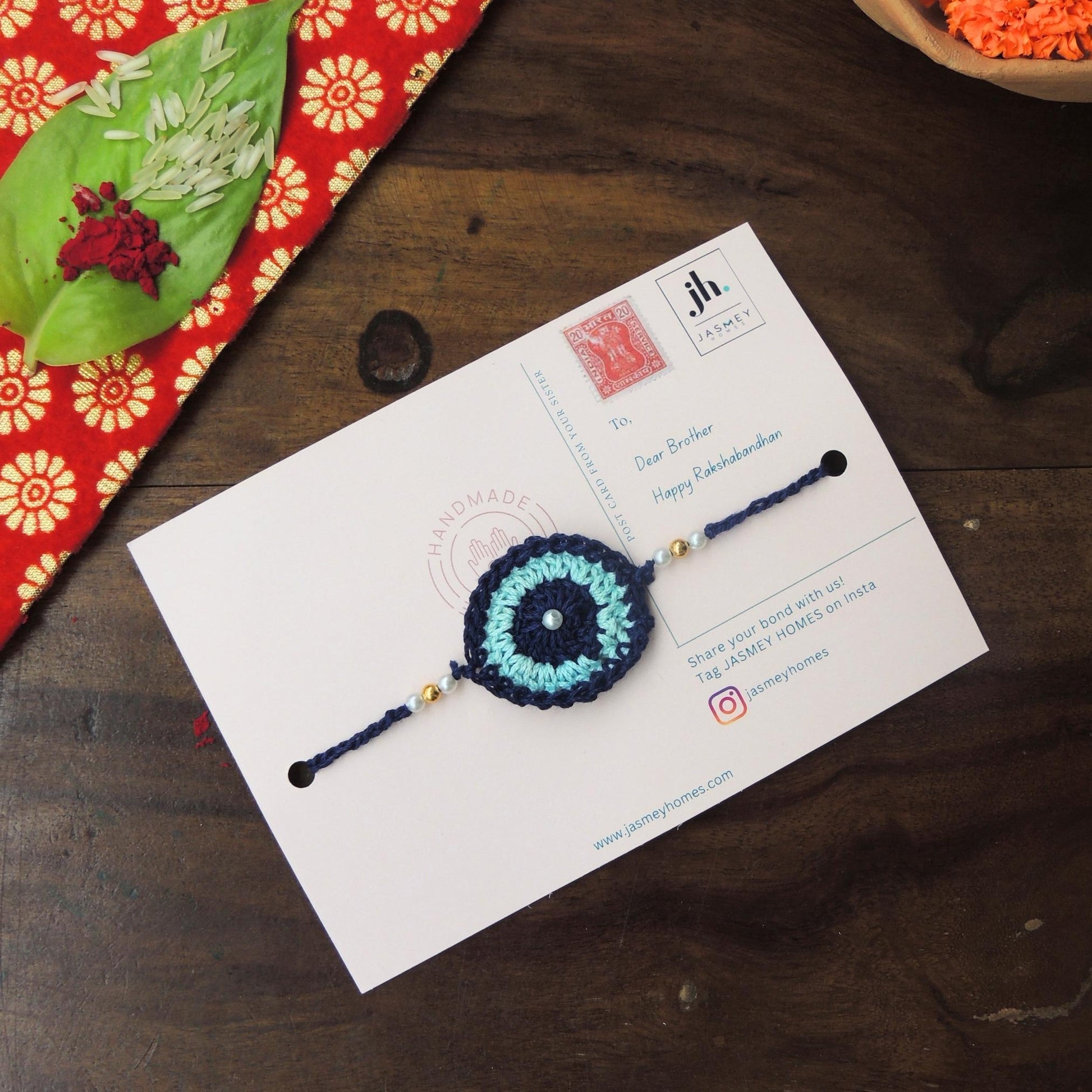 Set of 2 EVIL EYE Rakhi for Brother with Post Card - jasmeyhomes