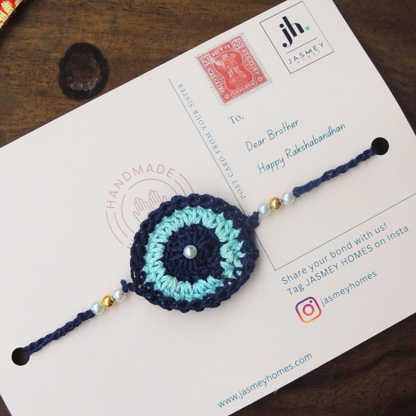 Set of 2 EVIL EYE Rakhi for Brother with Post Card - jasmeyhomes