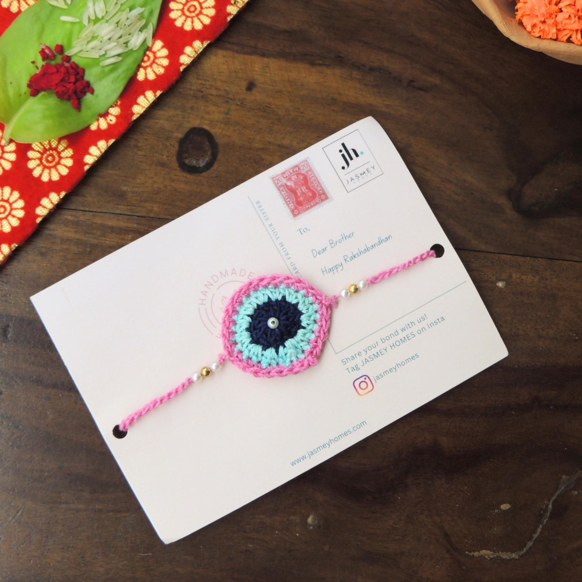 Set of EVIL EYE Rakhi for Brother with Post card - jasmeyhomes
