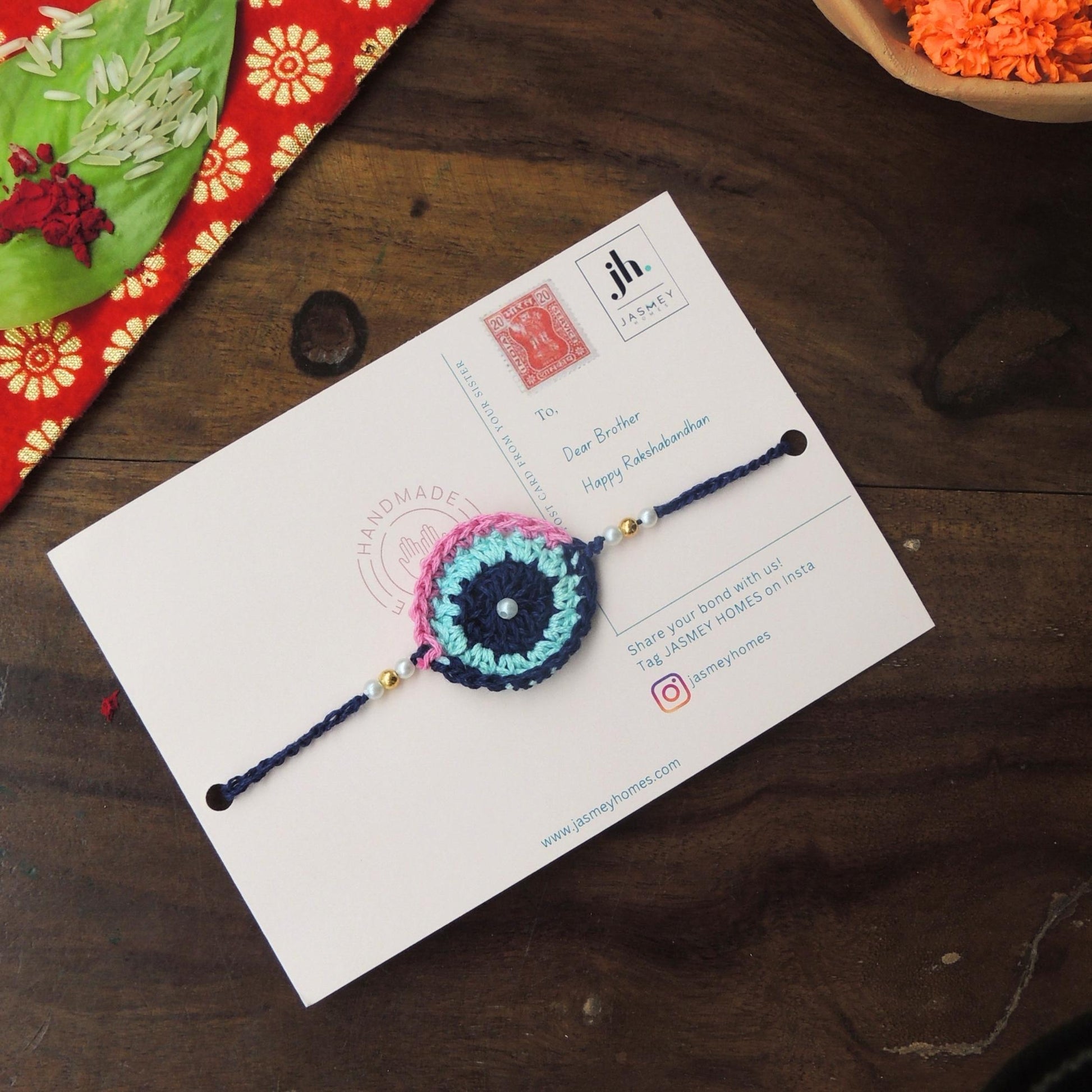 Set of 2 EVIL EYE Rakhi for Brother with Post Card - jasmeyhomes
