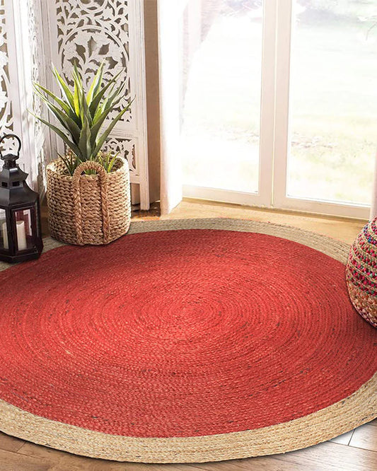 Round Red Jute Area Rug