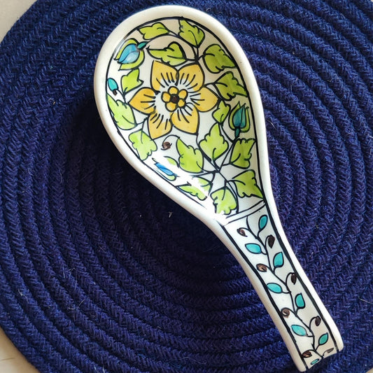 Mughal Floral' Hand-painted Ceramic Spoon Rest (Dishwasher Safe) - jasmeyhomes