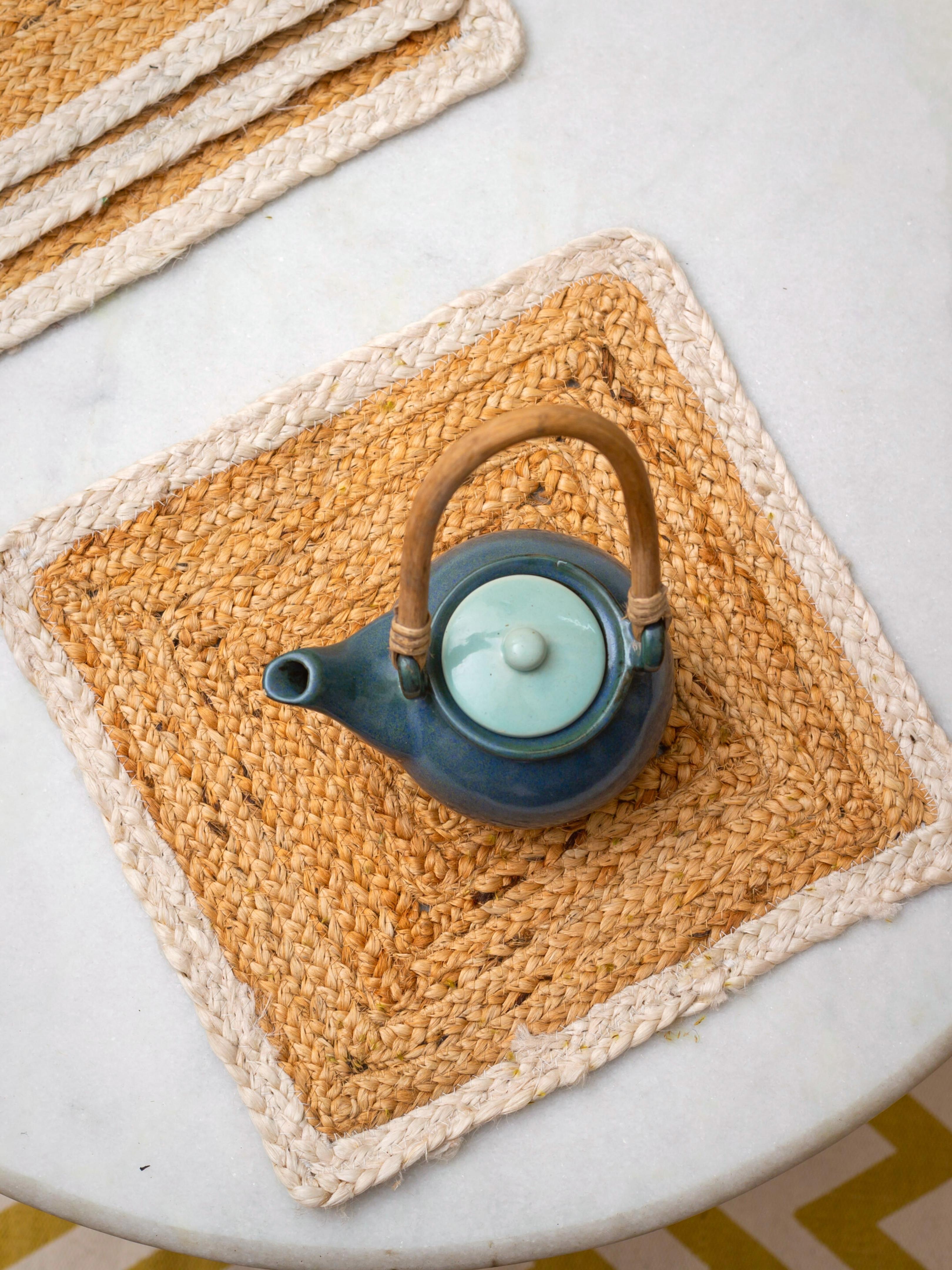 Brown Square Table Mats In Jute JASMEY HOMES Brown square table mats in jute jasmey homes