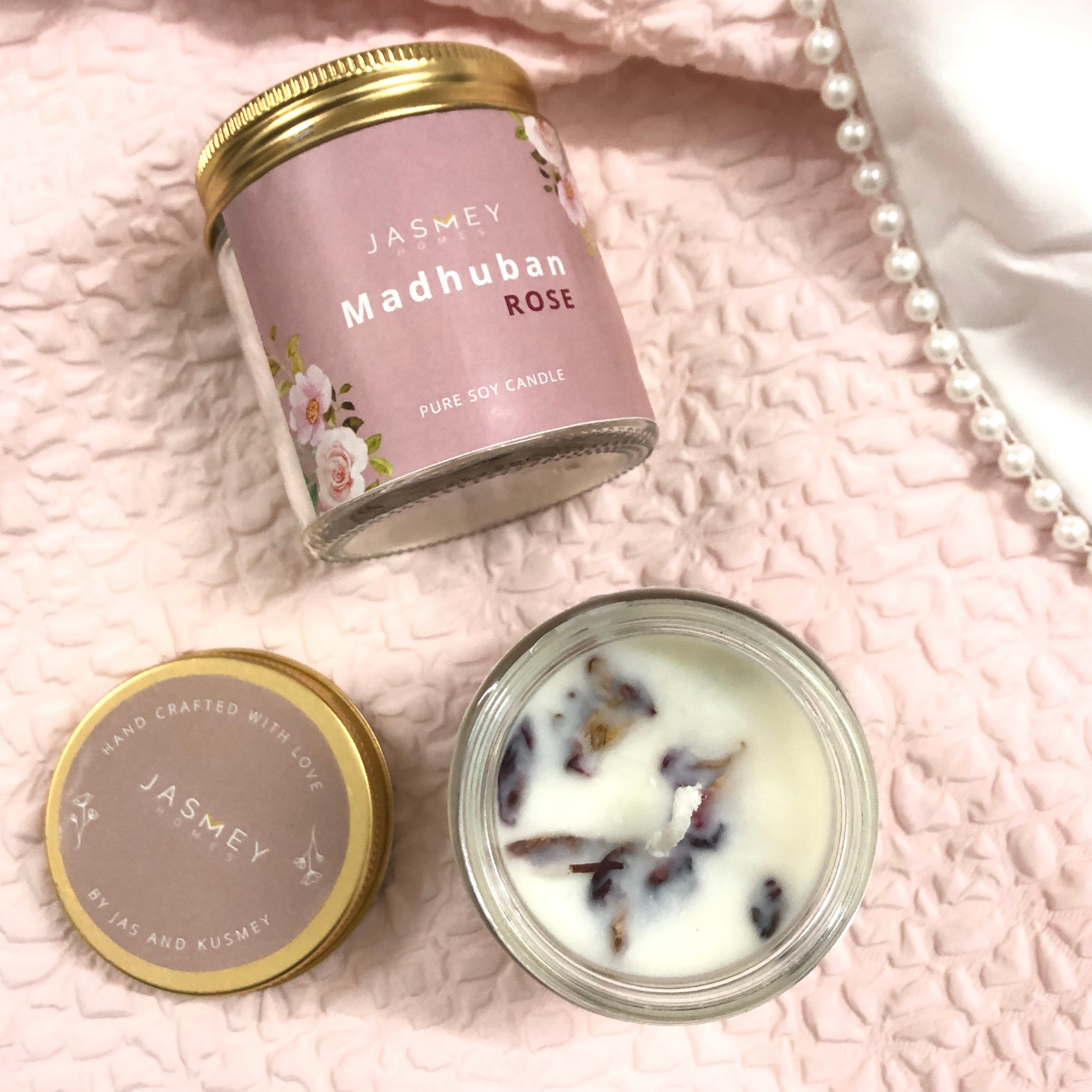 JASMEY HOMES | SET OF 2 SCENTED CANDLE- LEMON GRASS AND ROSE  - PURE SOY - jasmeyhomes