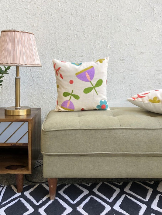 Embroidered Cushion Cover - Floral - jasmeyhomes