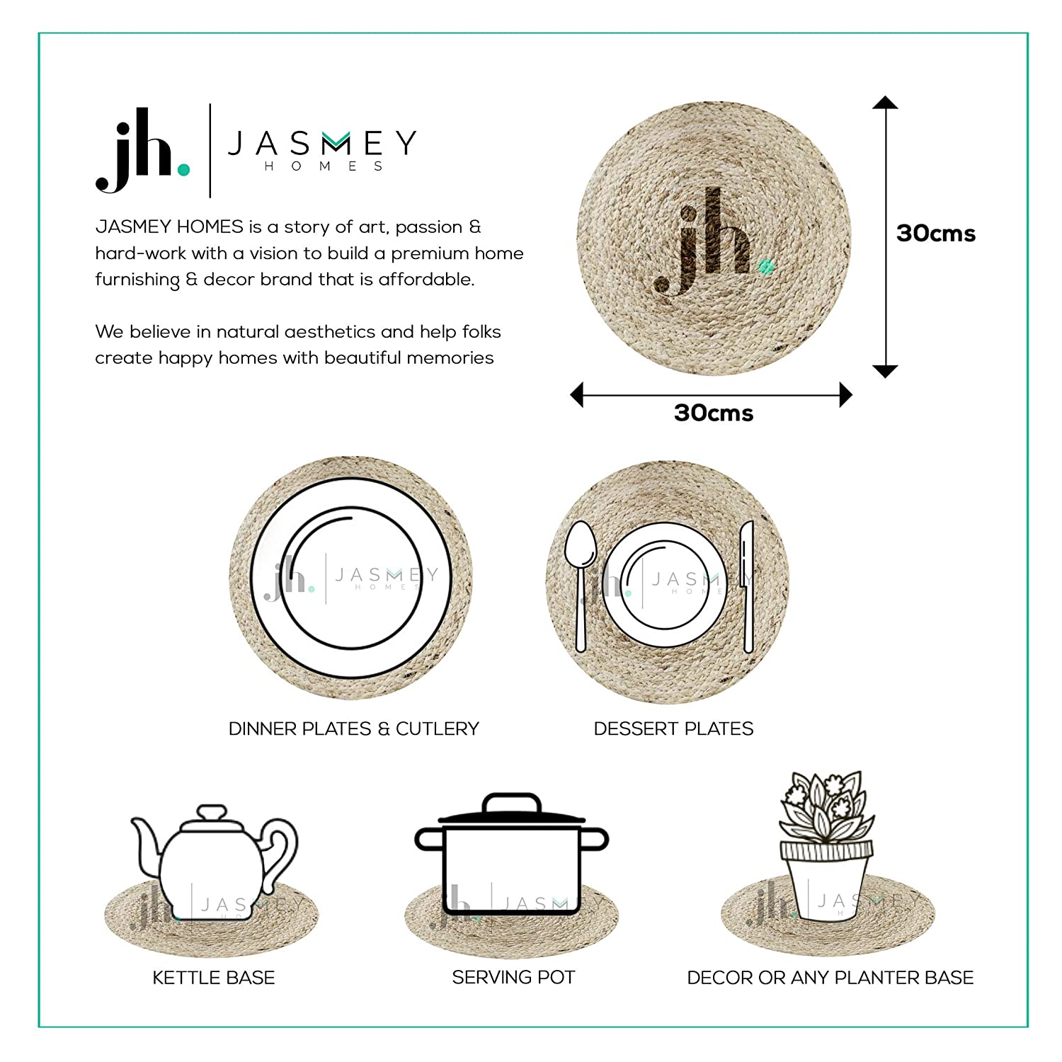 Monochrome Jute Placemats - Blue - jasmeyhomes