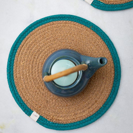 Set of 2 Reversible Placemats- Outer Ring | Teal - jasmeyhomes