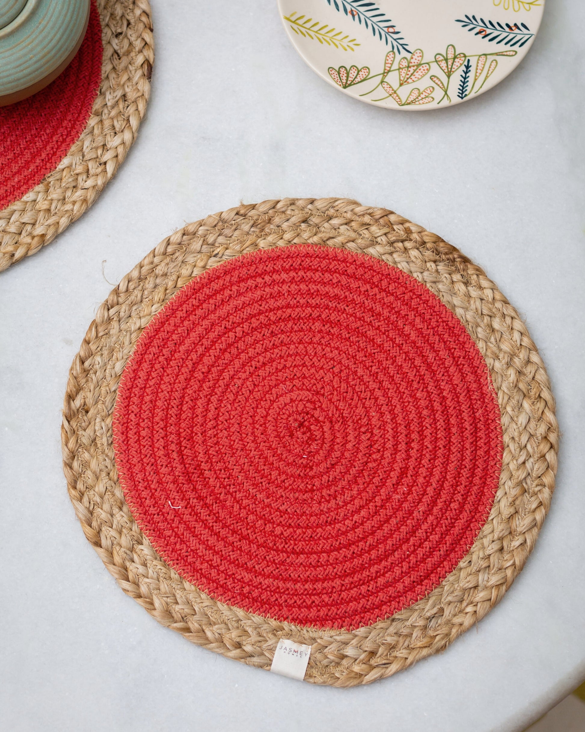 Jute & Cotton Monochrome Placemats - Coral - jasmeyhomes