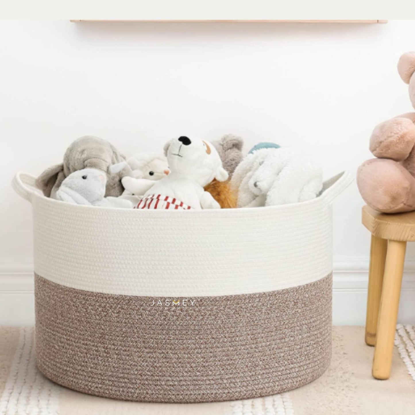 Spacious White & Beige Storage Basket - jasmeyhomes