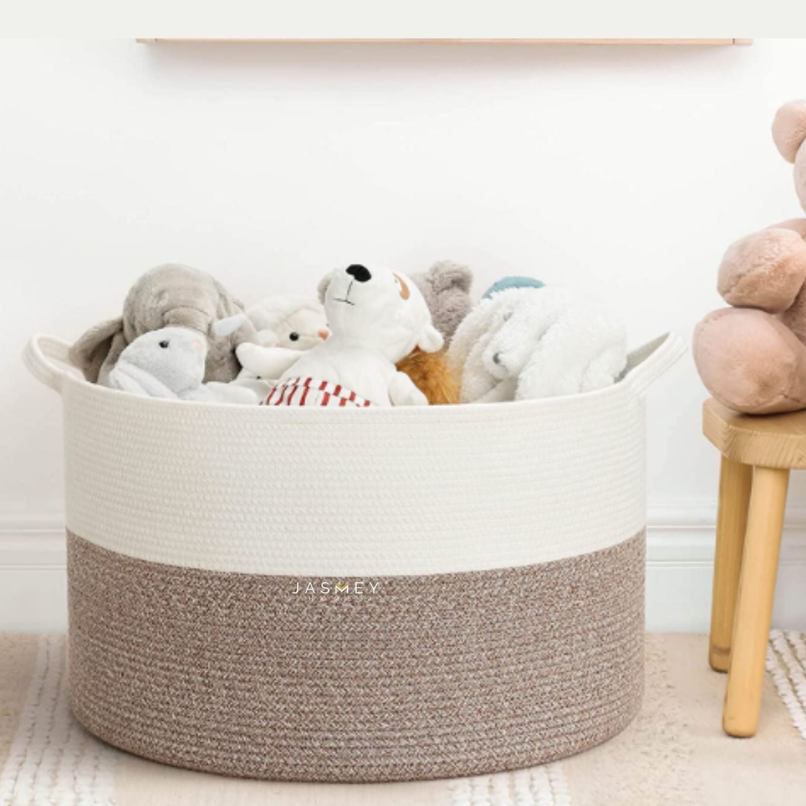 Spacious White & Beige Storage Basket - jasmeyhomes