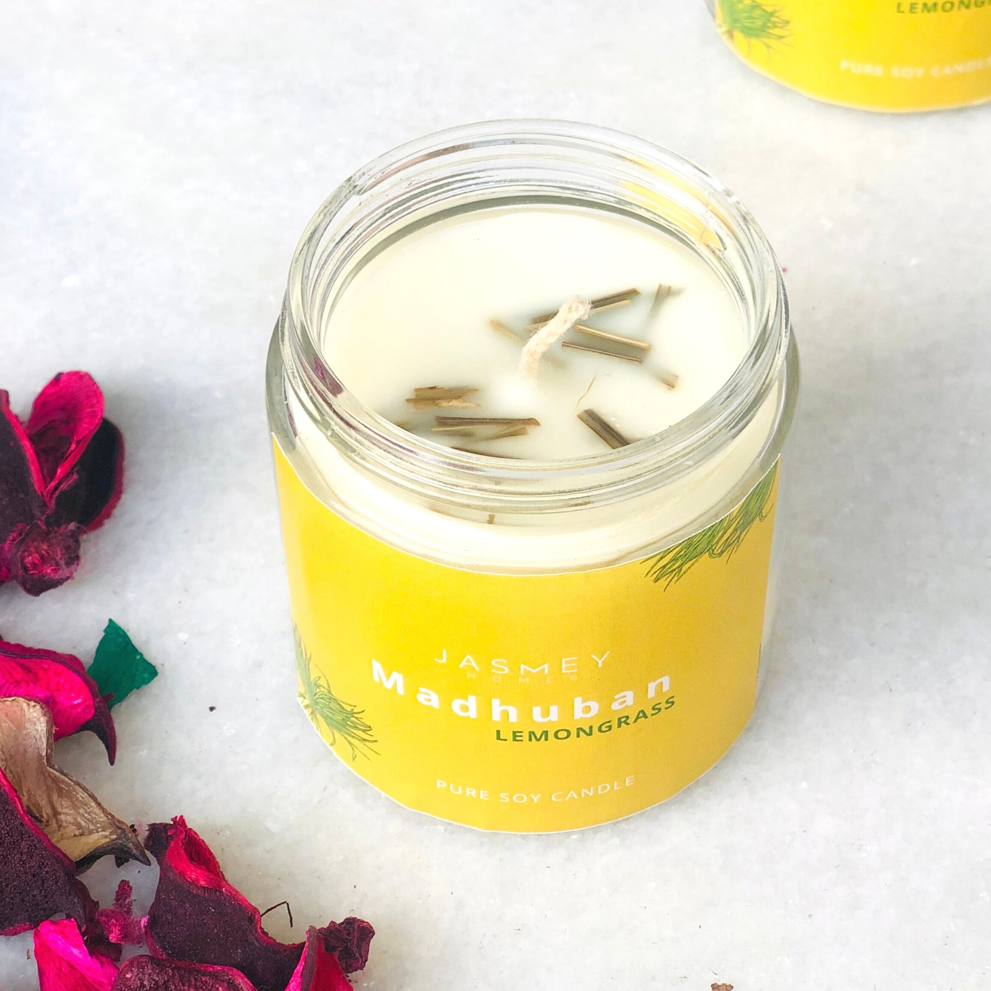 JASMEY HOMES | LEMON GRASS  SCENTED CANDLE - PURE SOY - jasmeyhomes
