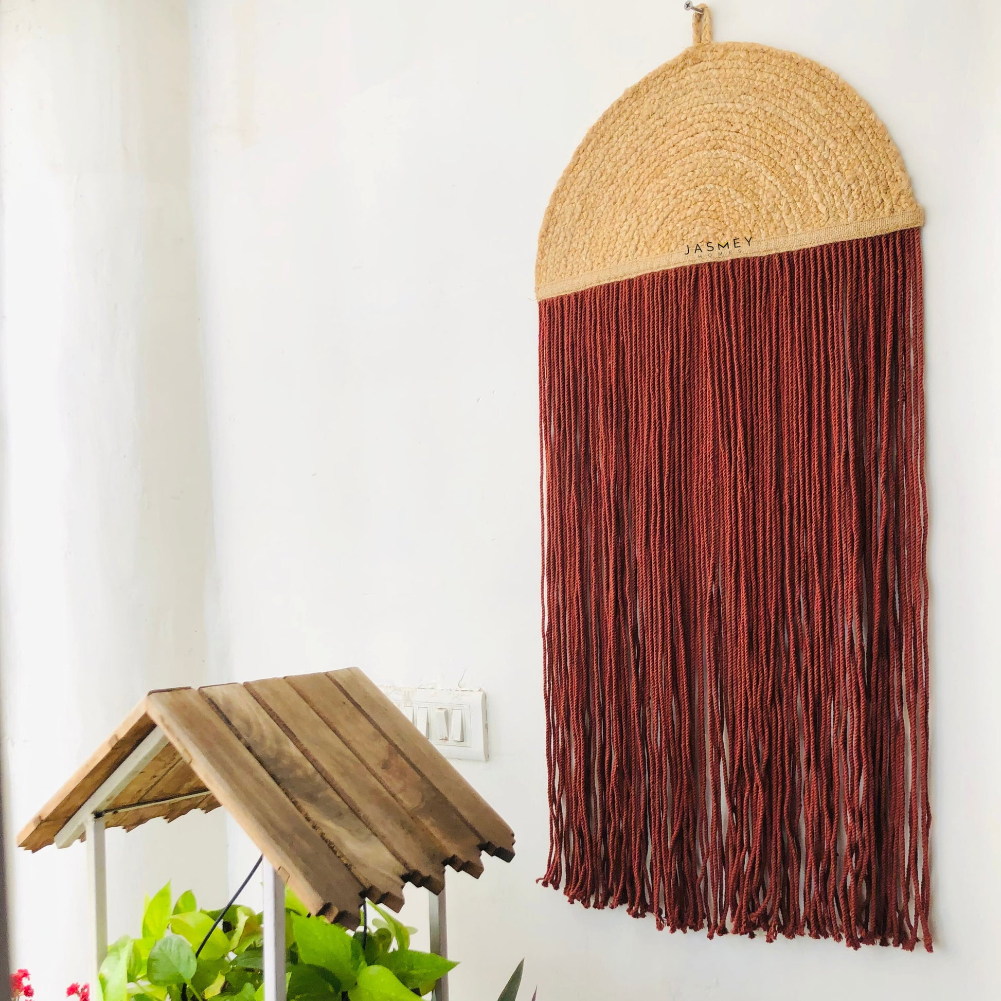 JASMEY HOMES Jute & Macrame Woven Wall Hanging Small Decor Boho Chic Bohemian Home Geometric Art Decor - Beautiful Apartment Dorm Room Decoration,16"x36" - jasmeyhomes