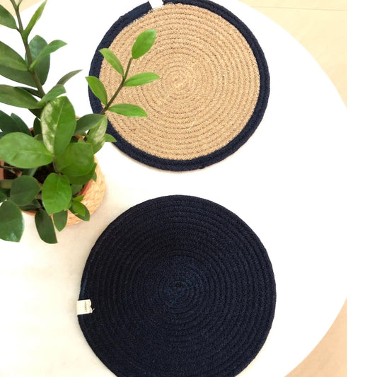 JASMEY HOMES Two-Sided Cotton Tablemats/Placemats Heat Resistant Dining Table Place Mats for Kitchen Coffee Table Wedding Party (12 inches / 30 cm Round) Blue, Set of 2 - jasmeyhomes
