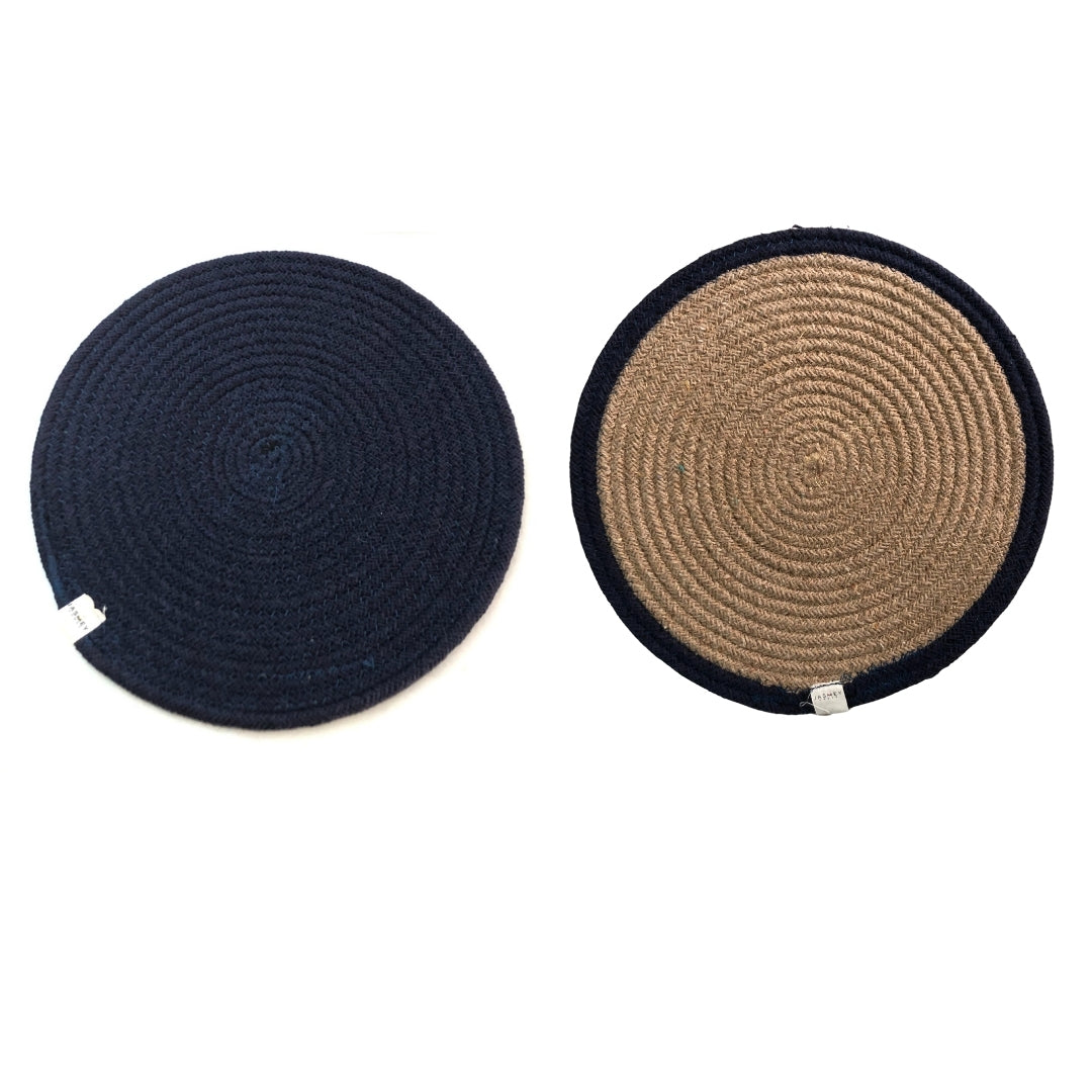 JASMEY HOMES Two-Sided Cotton Tablemats/Placemats Heat Resistant Dining Table Place Mats for Kitchen Coffee Table Wedding Party (12 inches / 30 cm Round) Blue, Set of 2 - jasmeyhomes